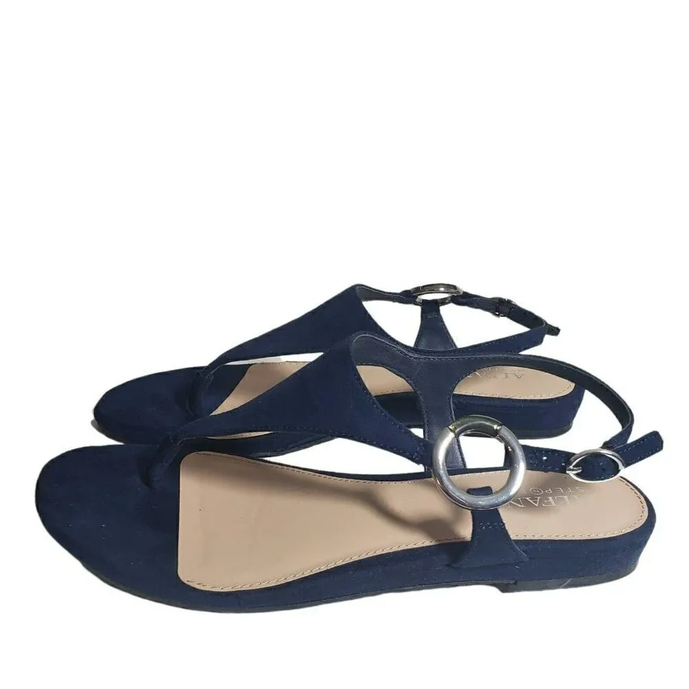 Alfani Womens Hayydenf Navy Open Toe Thong Slingback Buckle Flat Sandals Sz 6.5